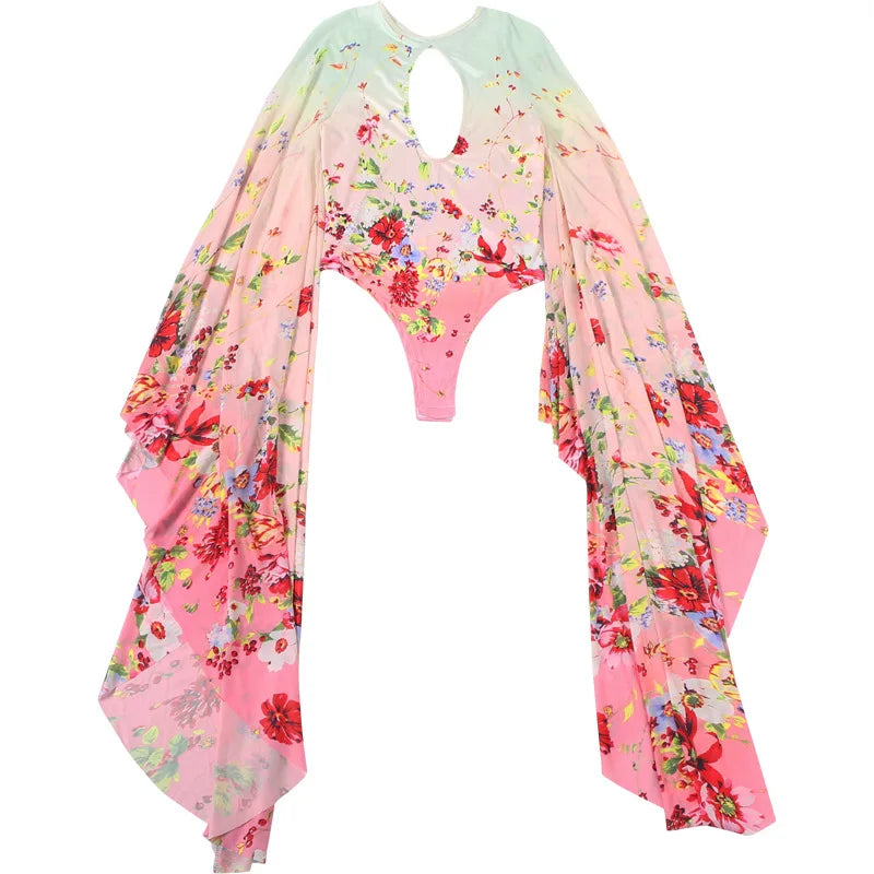 Floral Mesh Cape Sleeve Bodysuit