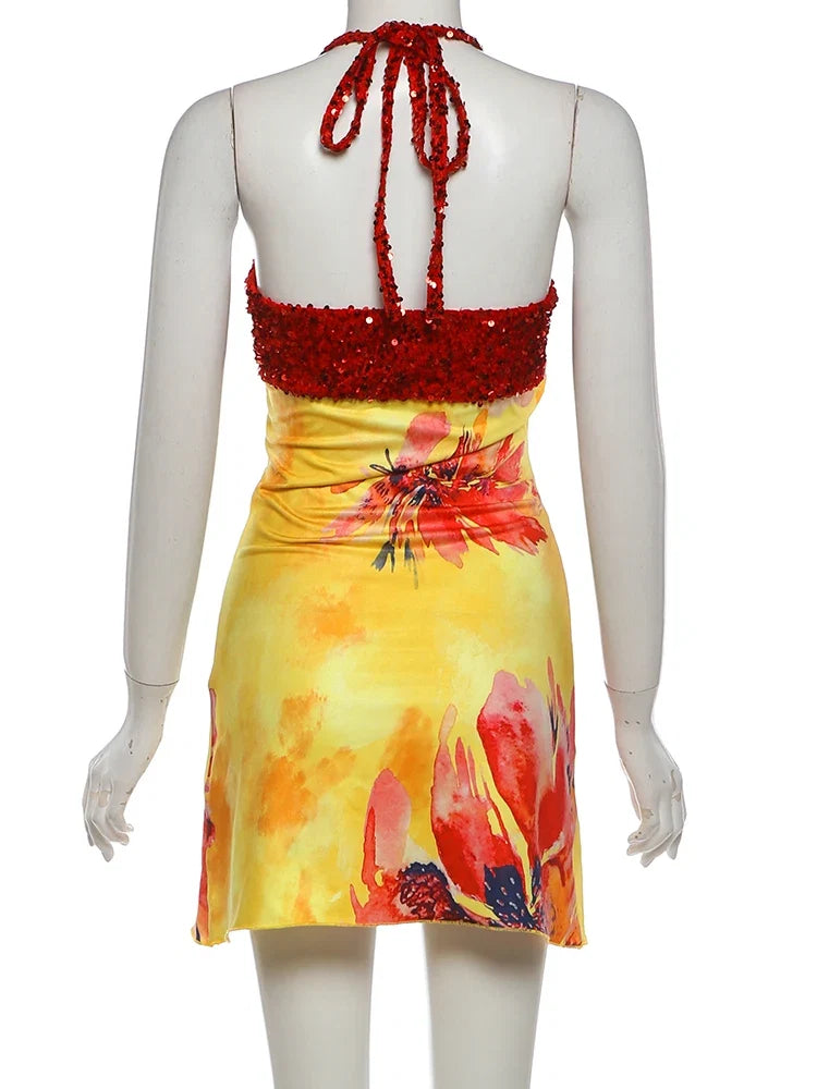 Floral Sequin Mini Dress
