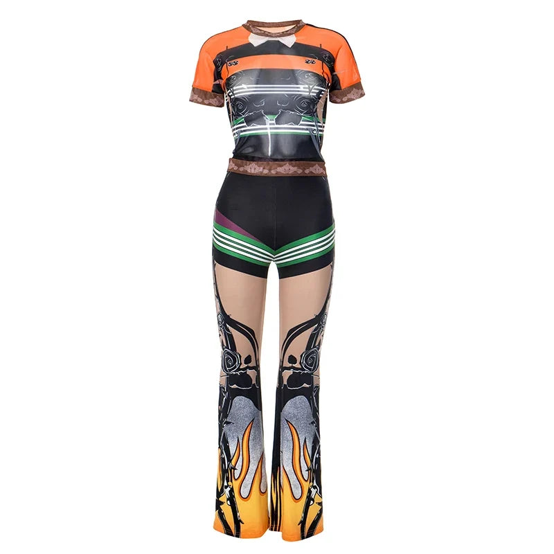New Flame Mesh Pants Set