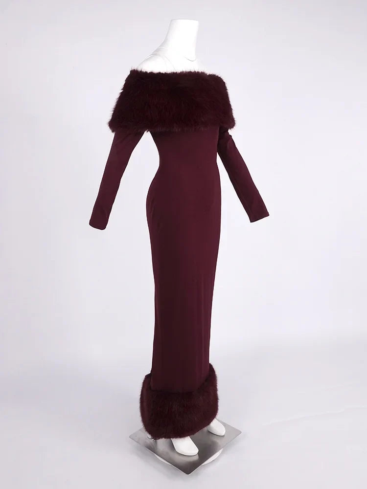 Lorene Fur Maxi Dress