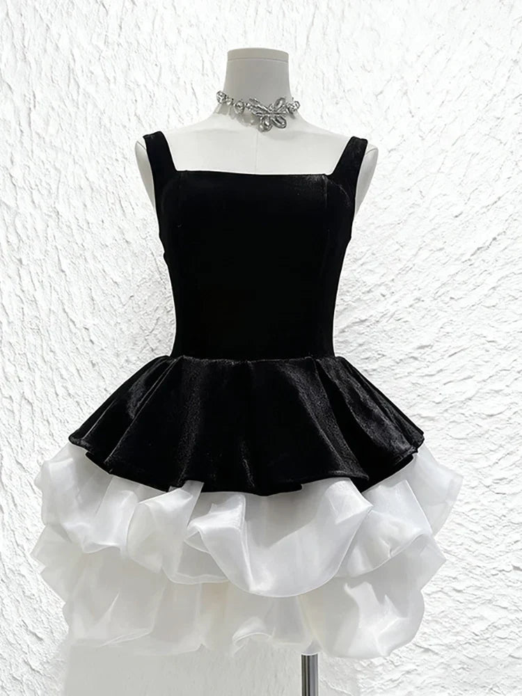 Loria Ruffles Velvet Dress
