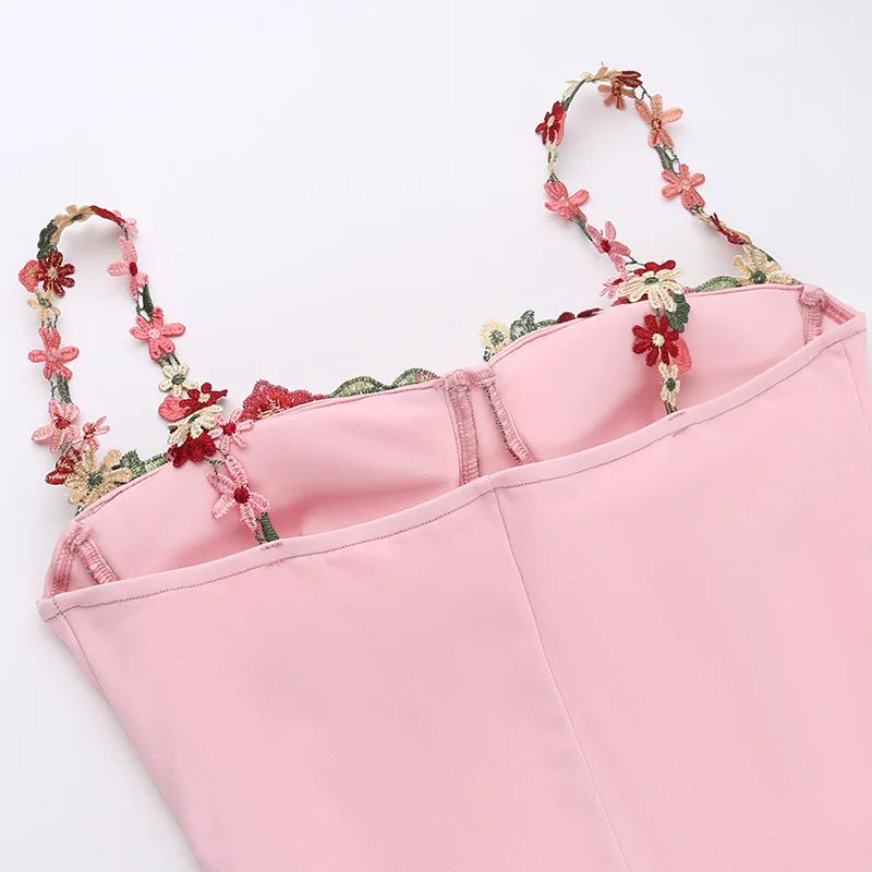 Embroidered Flowers Midi Dress