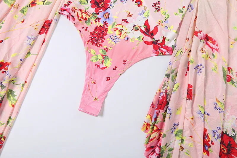 Floral Mesh Cape Sleeve Bodysuit