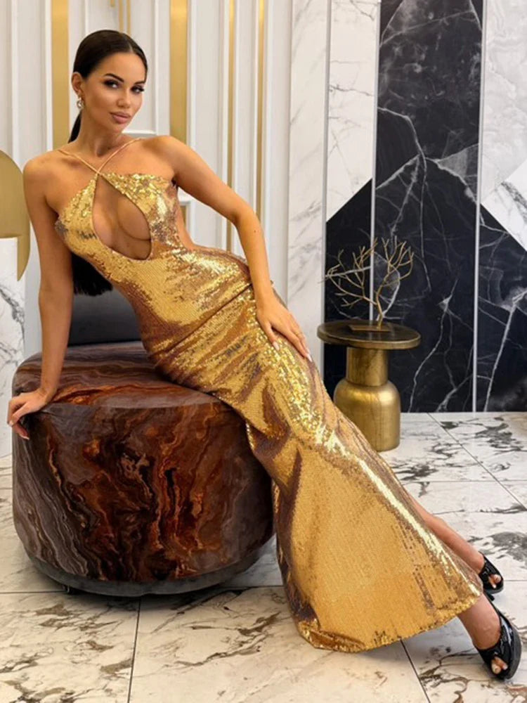 Aisha Sequins Backles Dress