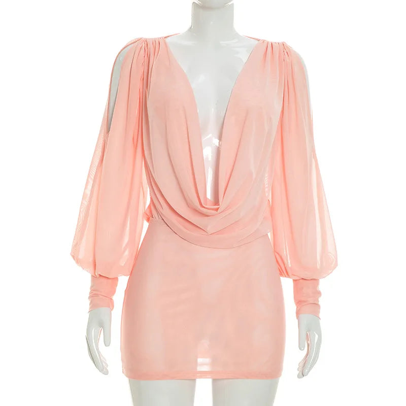 Cold Shoulder Sheer Mini Dress