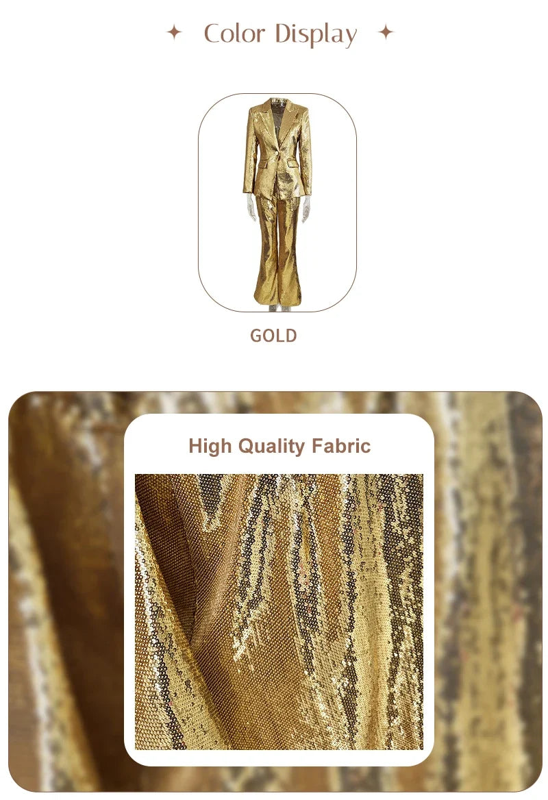 Luxury Gold Sequin Blazer Pants Set