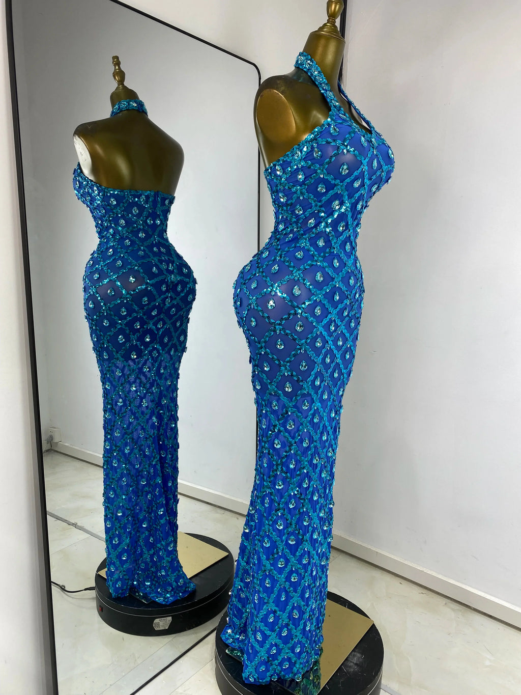 Blue Luxe Backless Maxi Dress