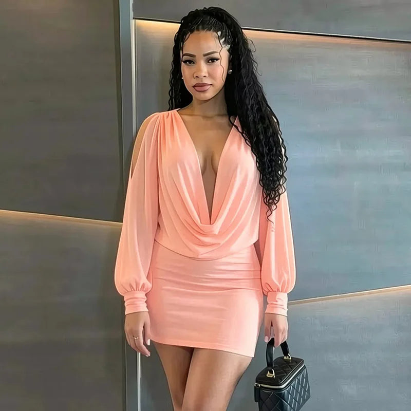 Cold Shoulder Sheer Mini Dress