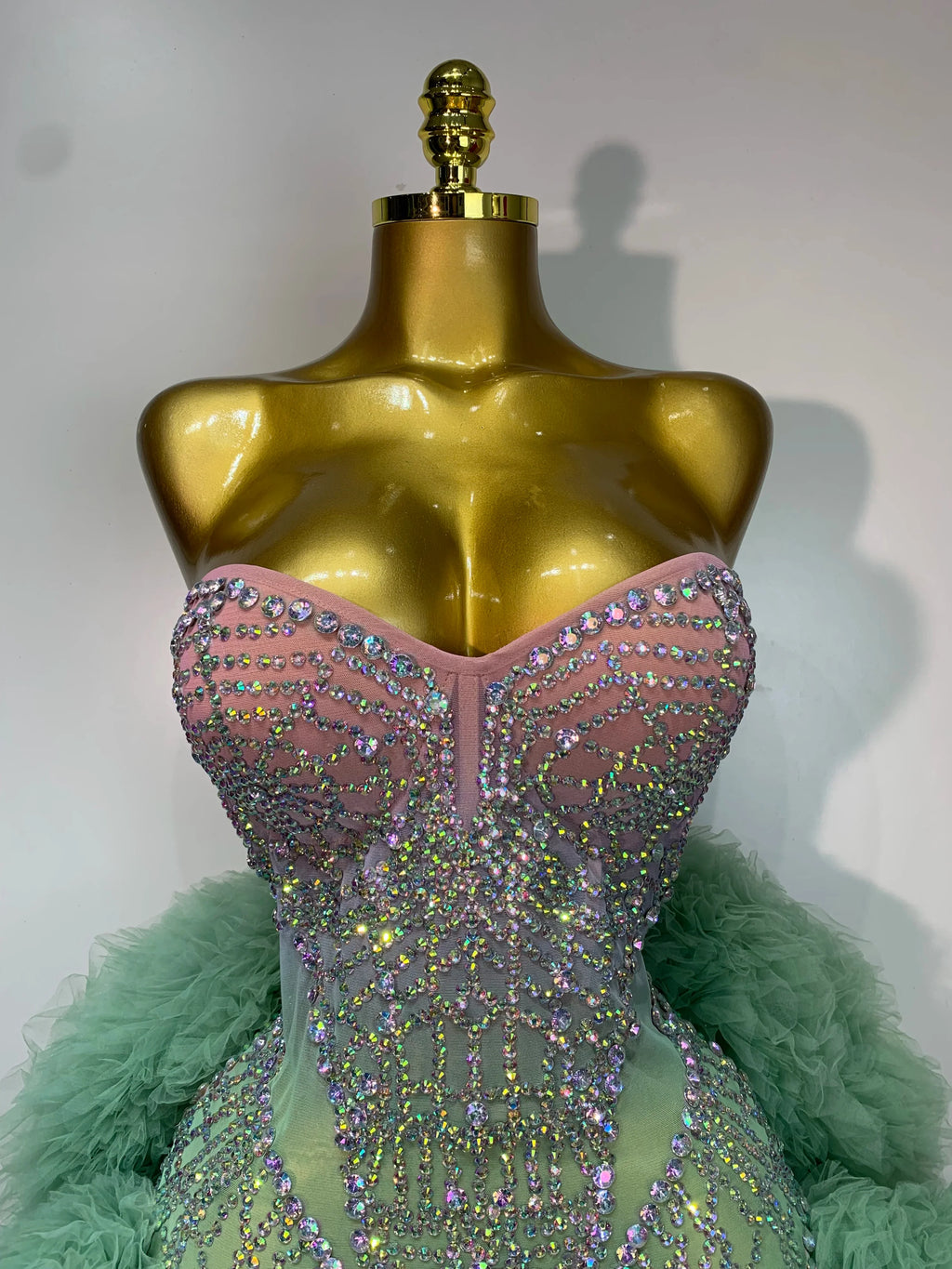 Minty Green Diamond Mesh Dress