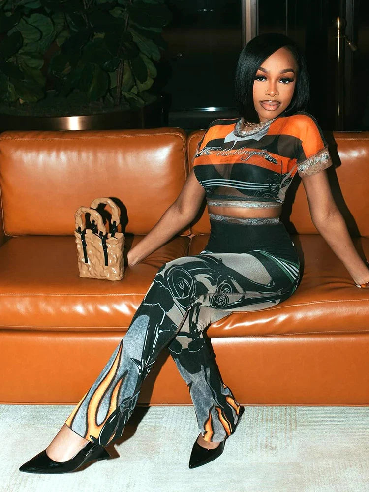 New Flame Mesh Pants Set