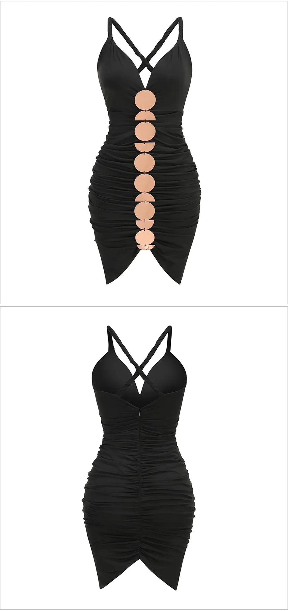 Metallic Discs Pleated Bodycon Dress