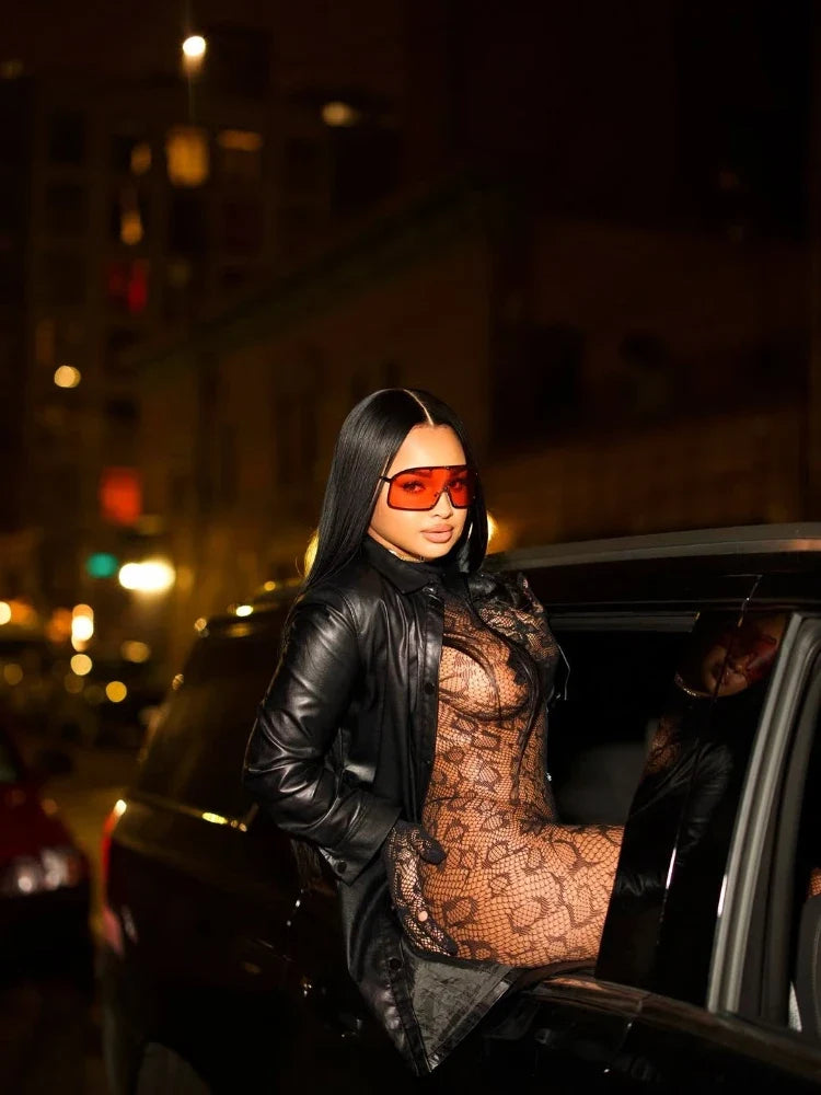 Leopard Print Mesh Jumpsuit