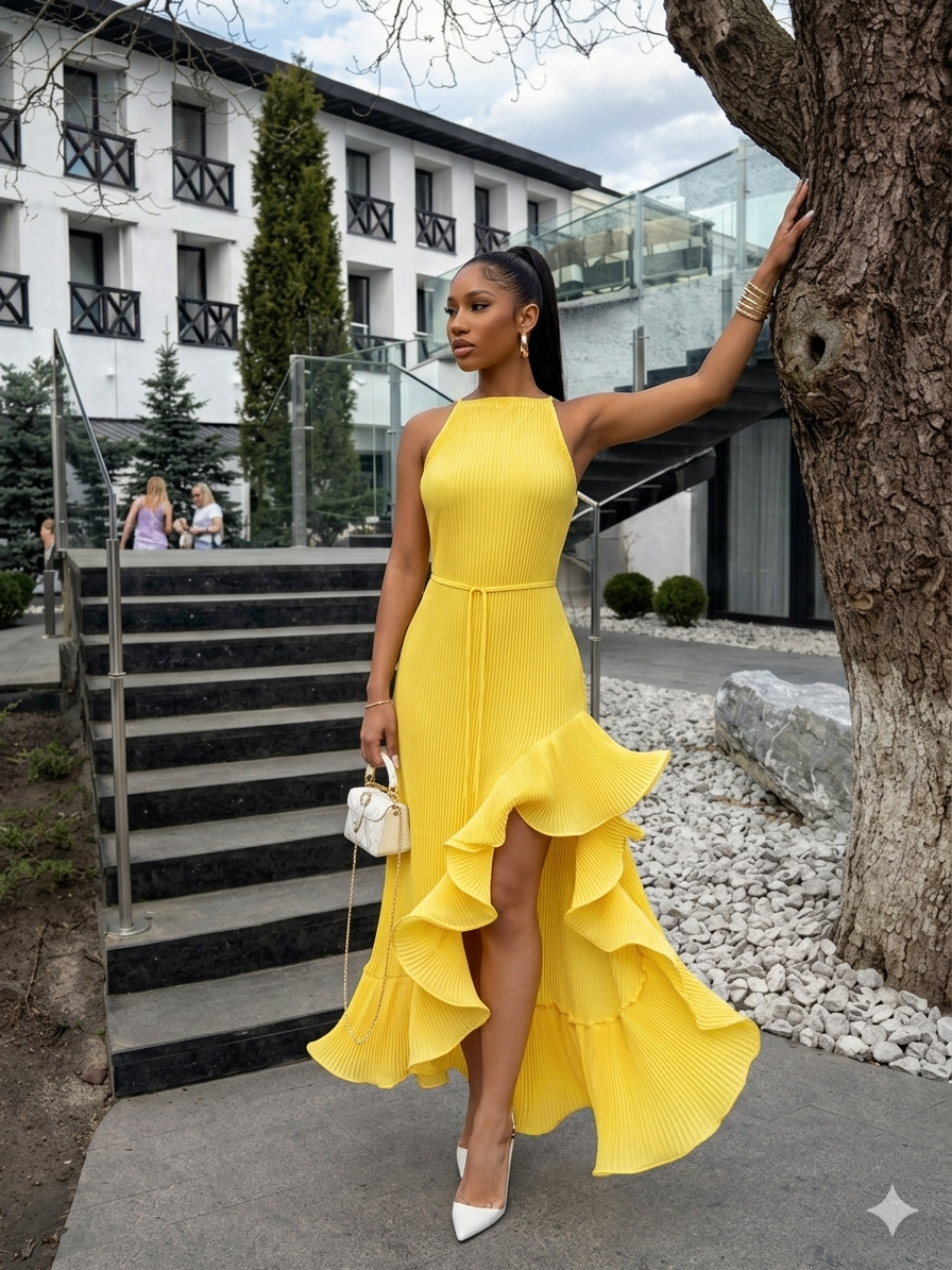 Asymmetrical Rolled Hem Mid Dress