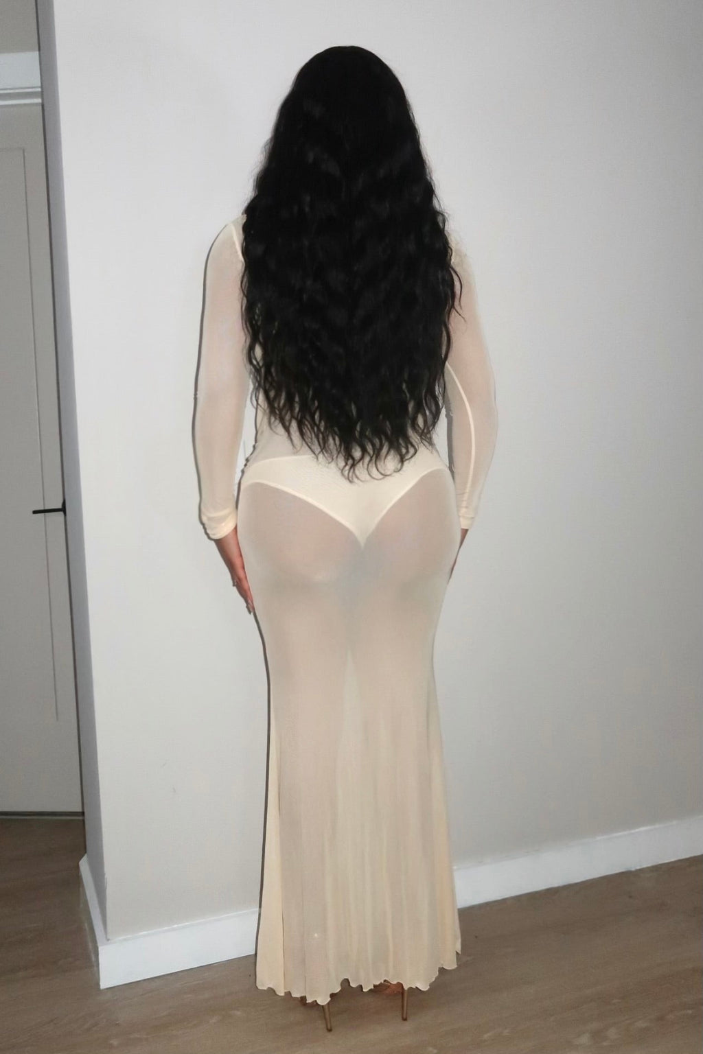 Bryana Mesh Ruched Maxi Dress