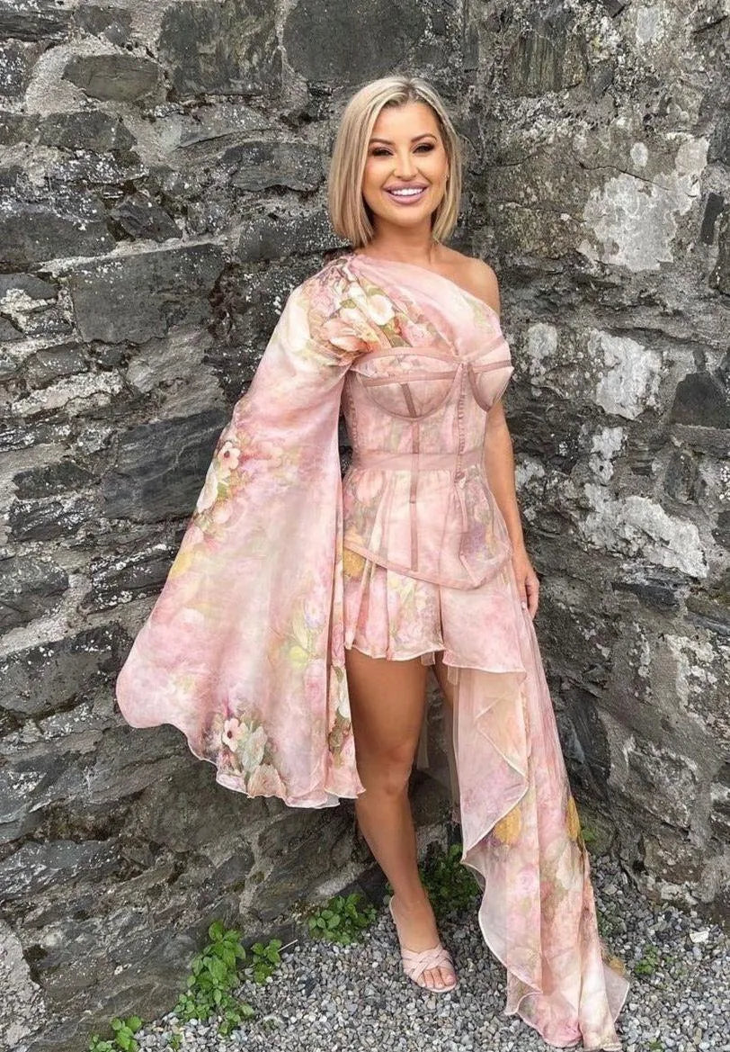 Floral Corset One Shoulder Dress