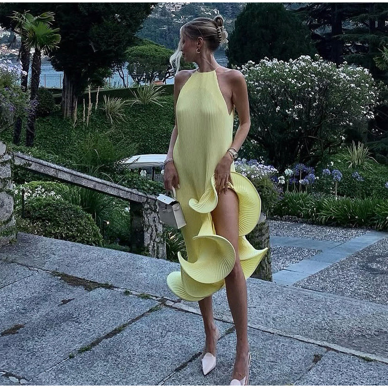 Asymmetrical Rolled Hem Mid Dress