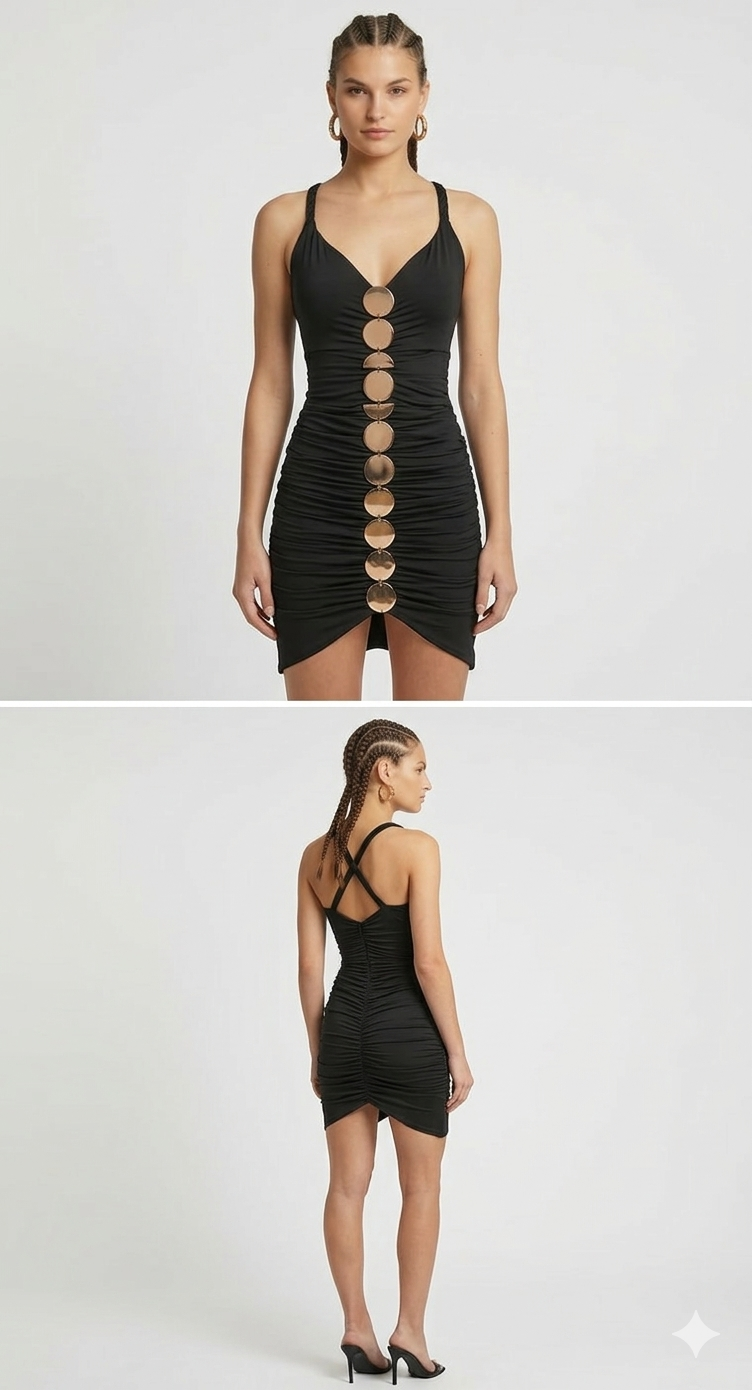 Metallic Discs Pleated Bodycon Dress