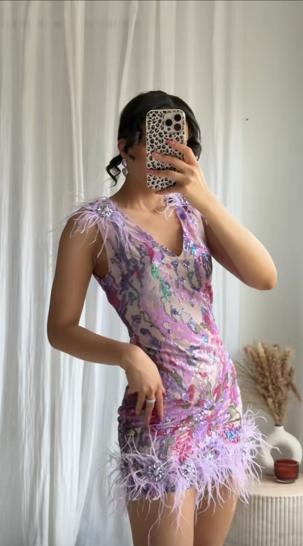 Lexa Sequin Feather Mini Dress