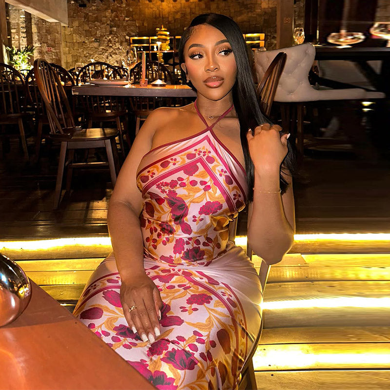 Esther Floral Satin Maxi Dress
