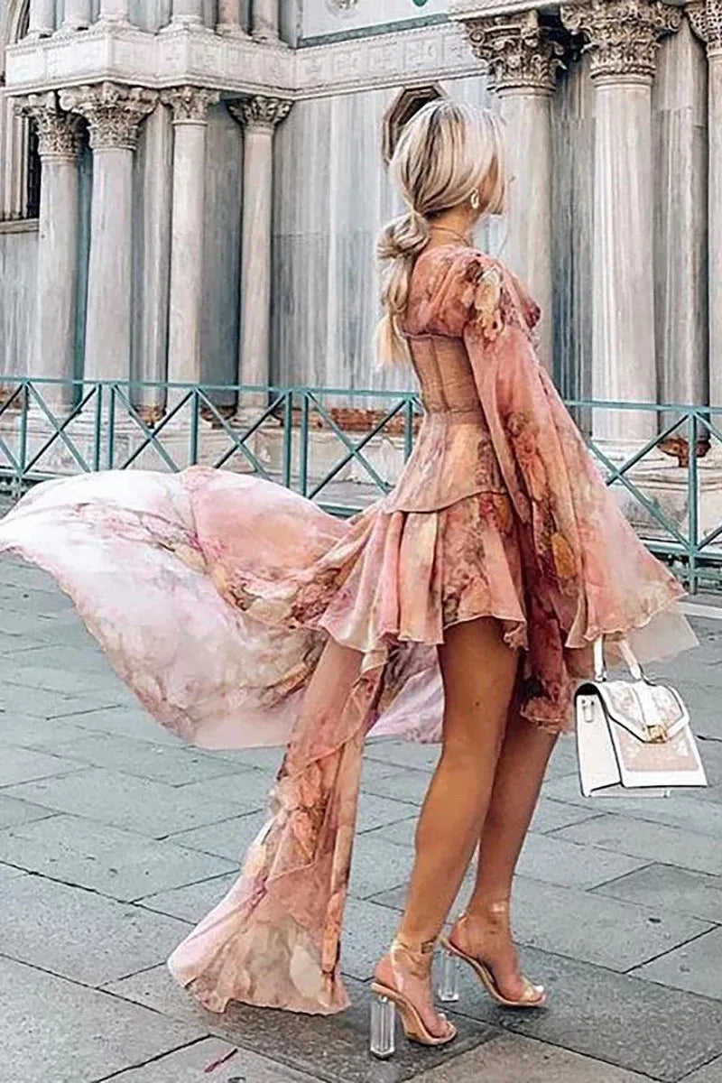 Floral Corset One Shoulder Dress