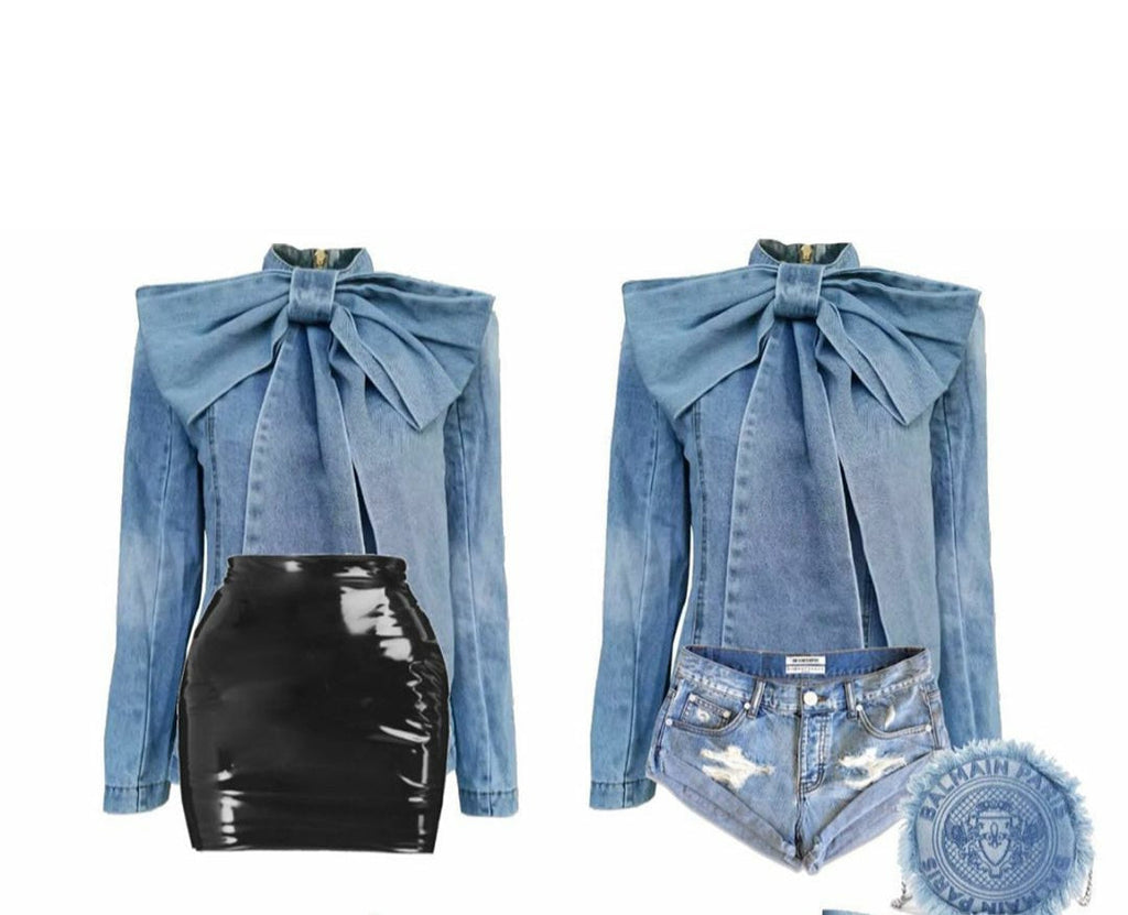 Elegant Bowknot Denim Blouse