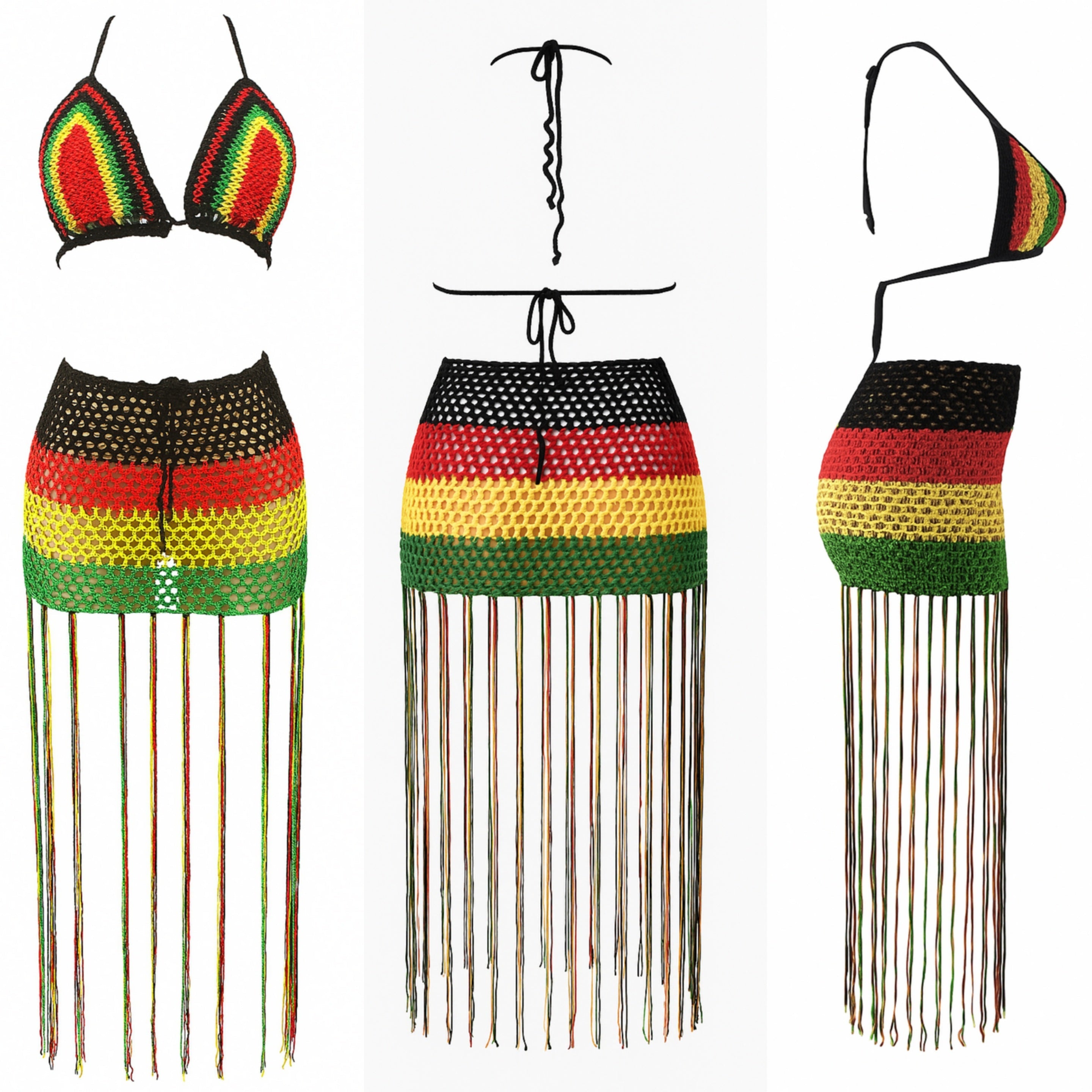Jamaican Gyal Tassel Knitted Skirt Set