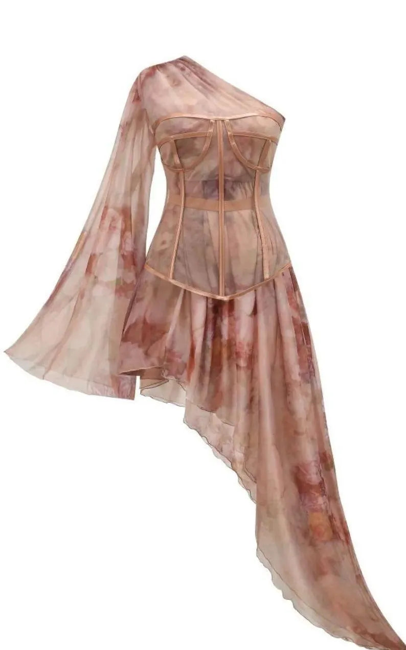 Floral Corset One Shoulder Dress