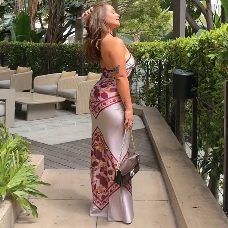 Esther Floral Satin Maxi Dress
