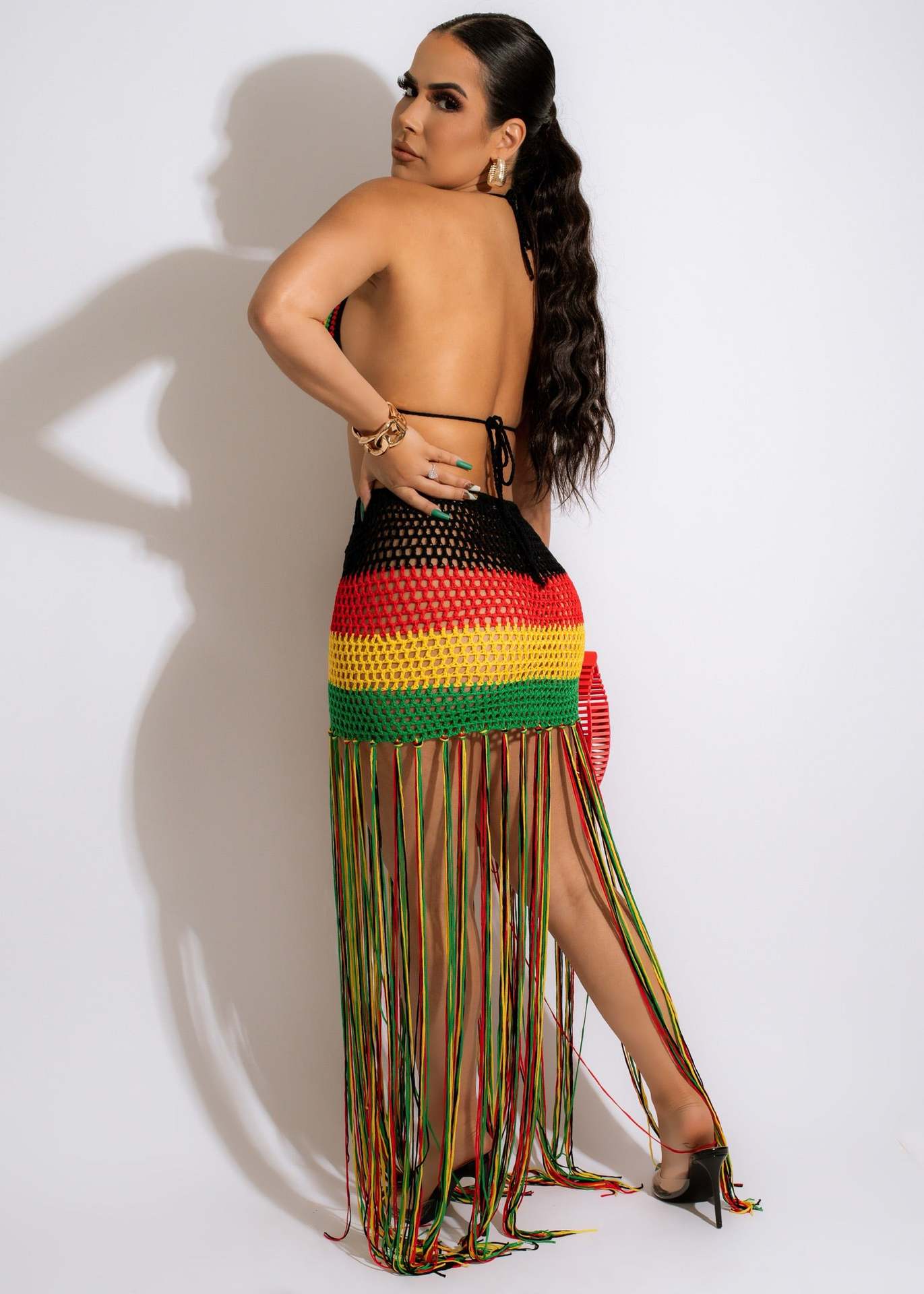 Jamaican Gyal Tassel Knitted Skirt Set