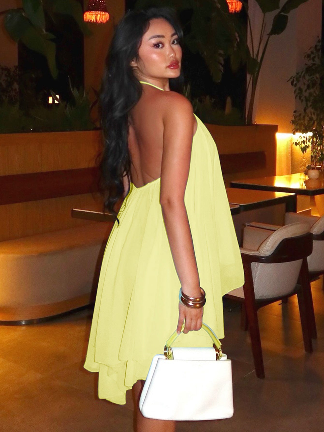 Asymmetrical Hem Backless Dress