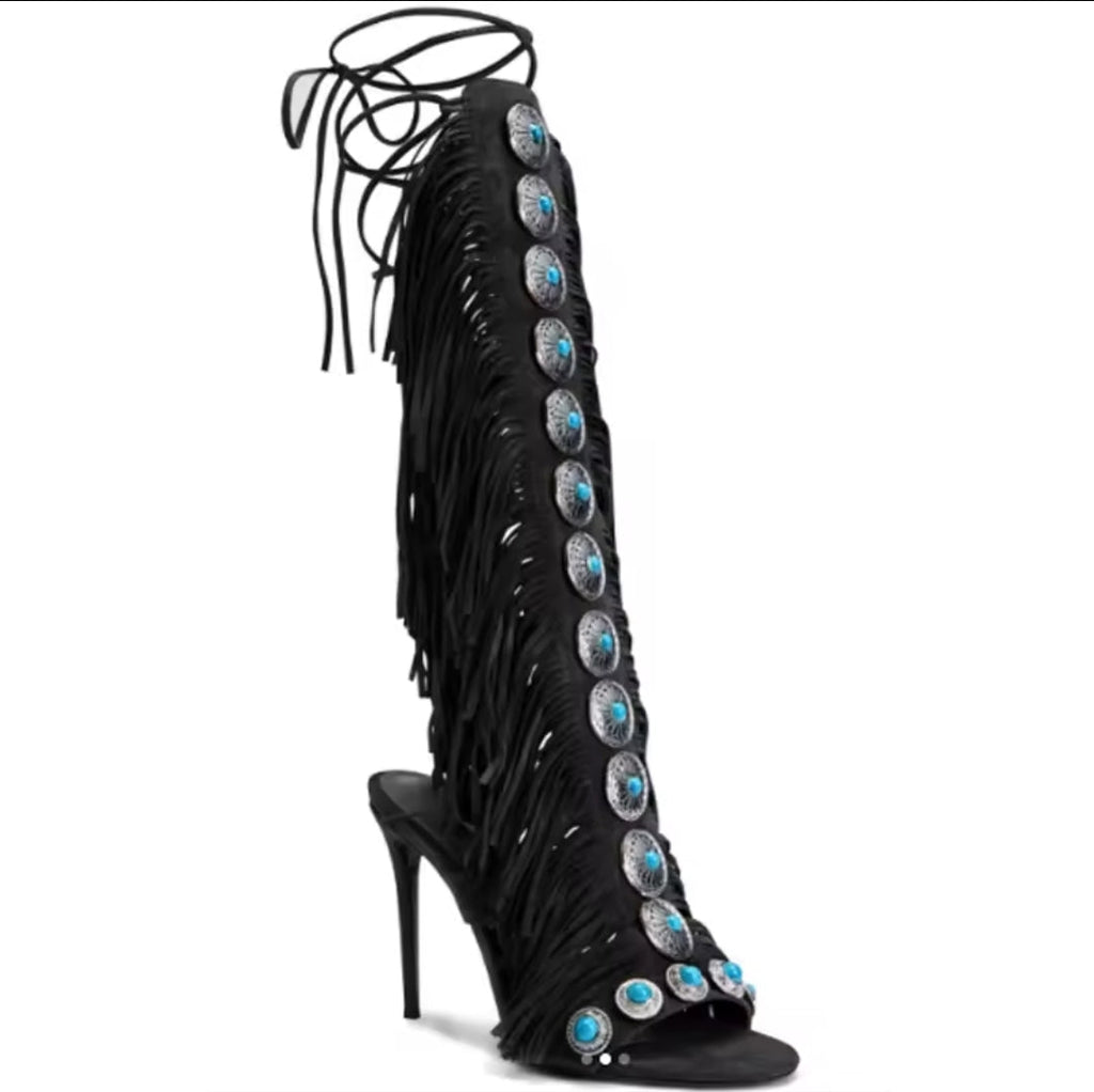 Cowgirl Suede Tassel High Heels
