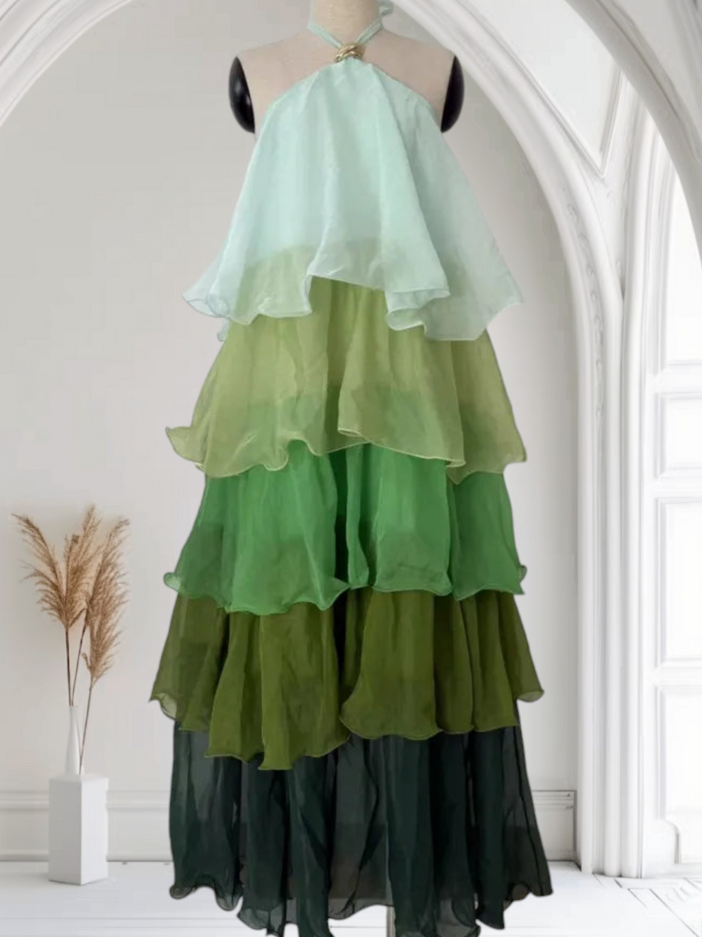 Ombre Tiered Chiffon Maxi Dress