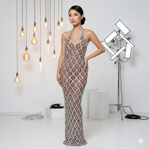 Abi Rhinestone Mesh Maxi Dress