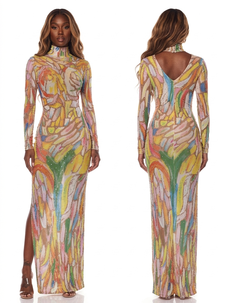 Joselle Rhinestone Mesh Maxi Dress