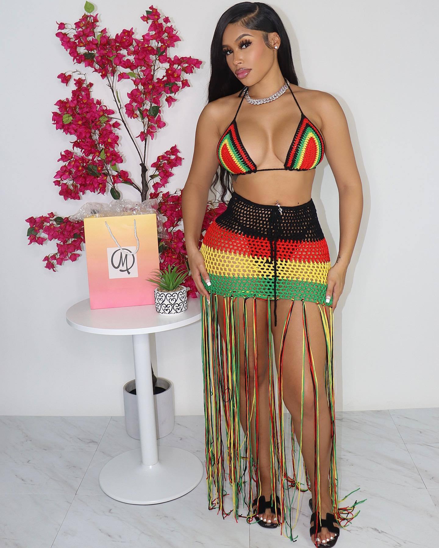 Jamaican Gyal Tassel Knitted Skirt Set