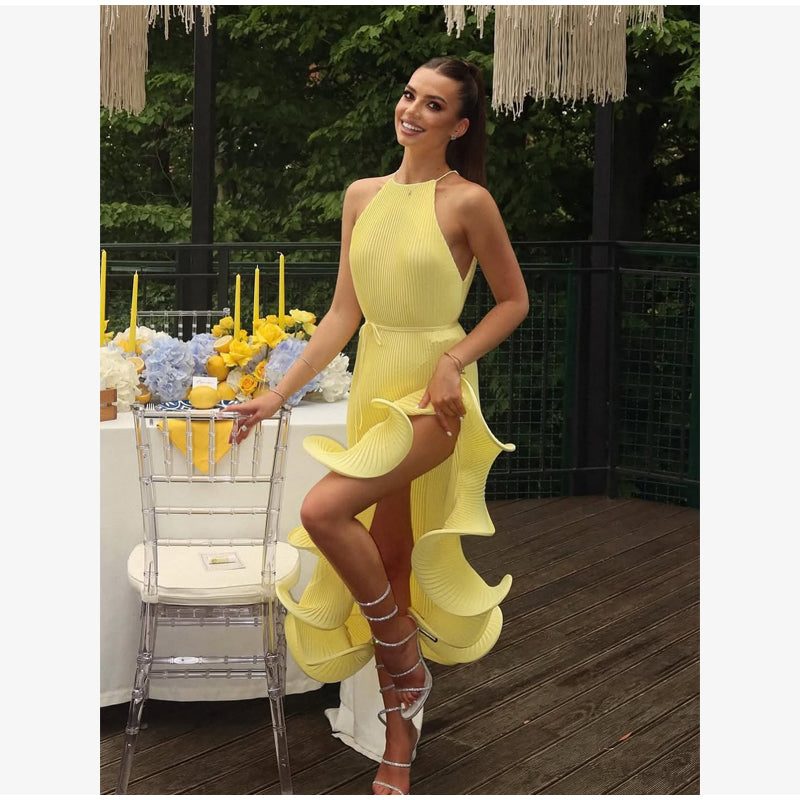 Asymmetrical Rolled Hem Mid Dress