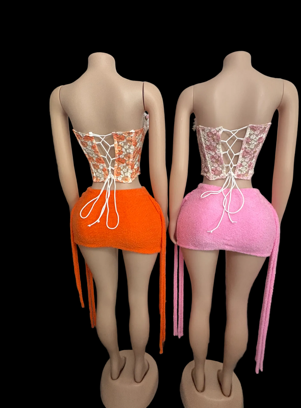 Floral Embroidery Corset Skirt Set