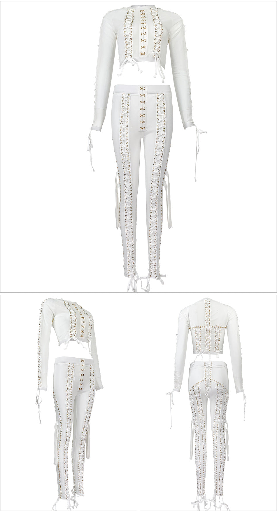 Diva Lace Up Mesh Pants Set (white)