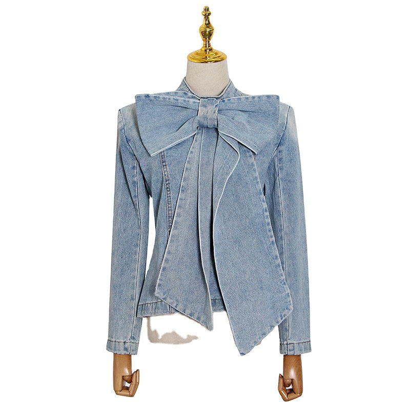 Elegant Bowknot Denim Blouse