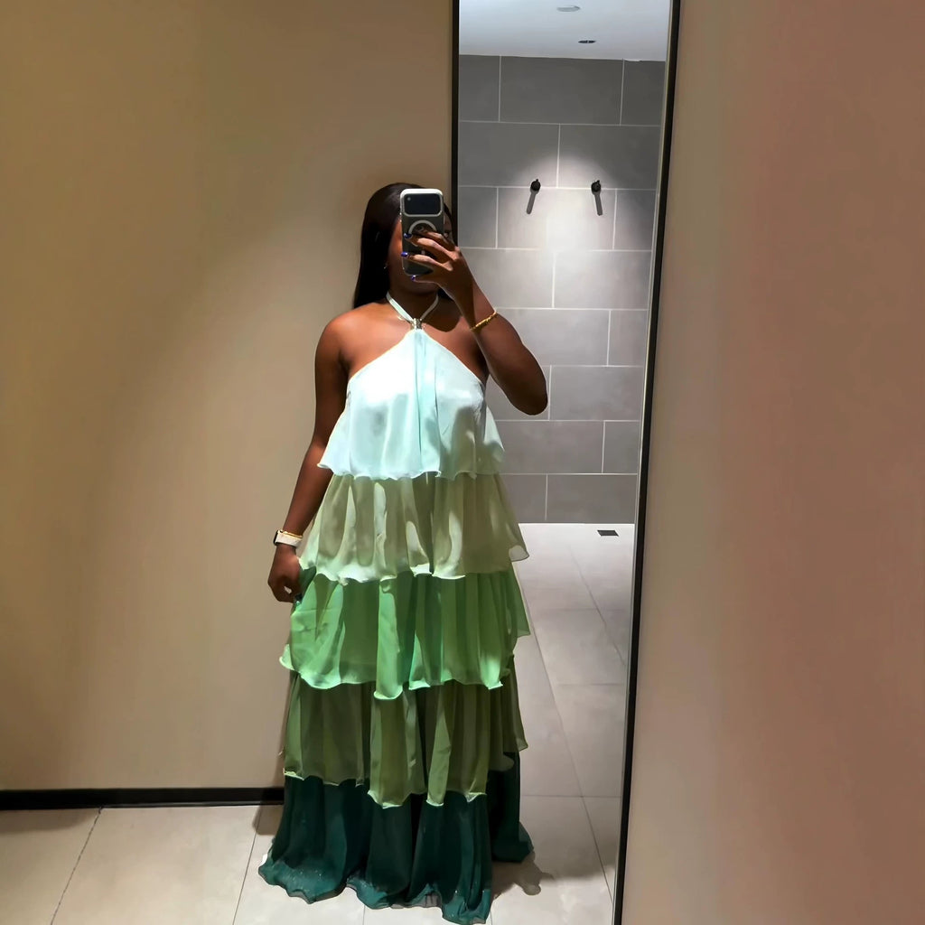 Ombre Tiered Chiffon Maxi Dress