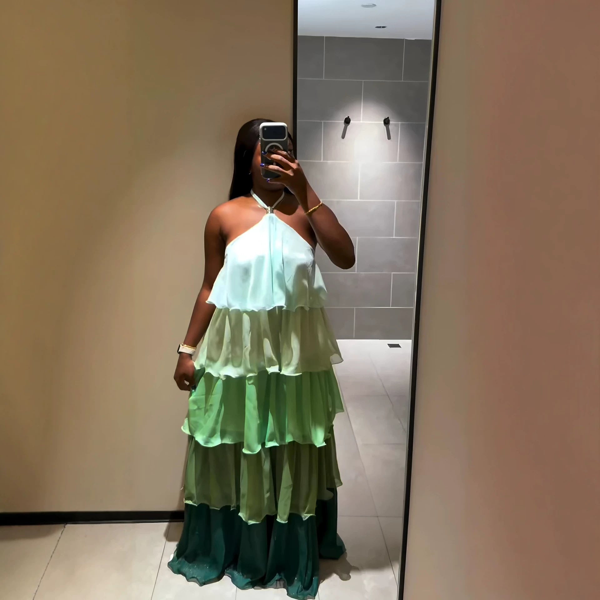 Ombre Tiered Chiffon Maxi Dress