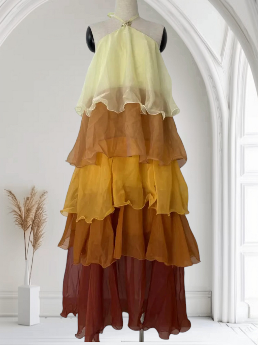 Ombre Tiered Chiffon Maxi Dress