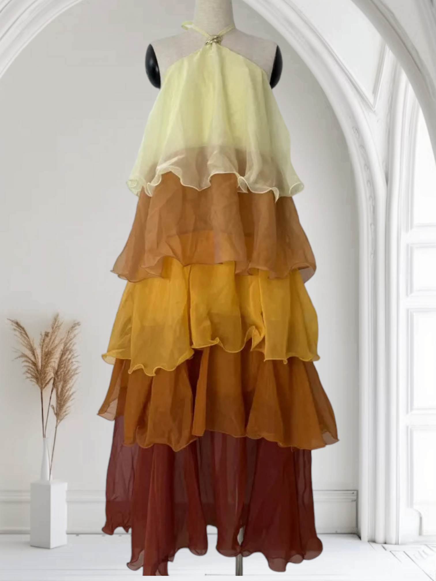 Ombre Tiered Chiffon Maxi Dress