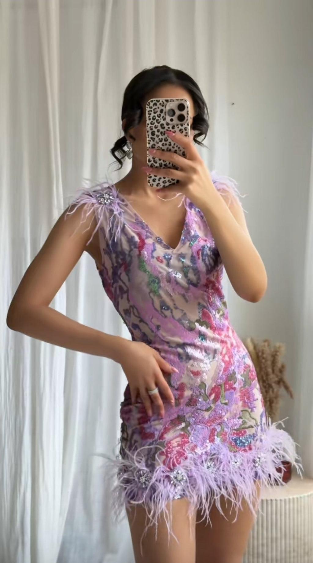 Lexa Sequin Feather Mini Dress