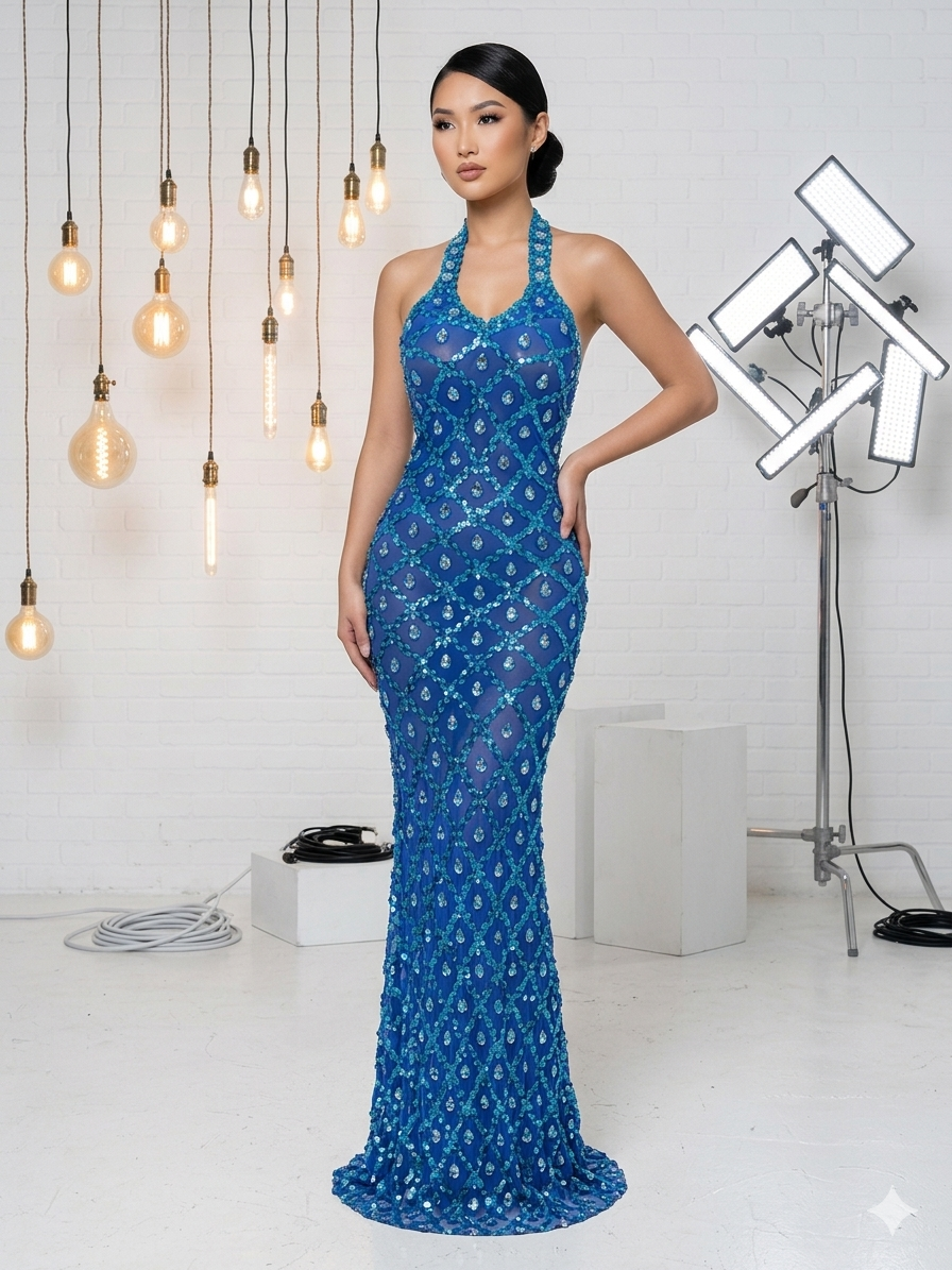 Blue Luxe Backless Maxi Dress