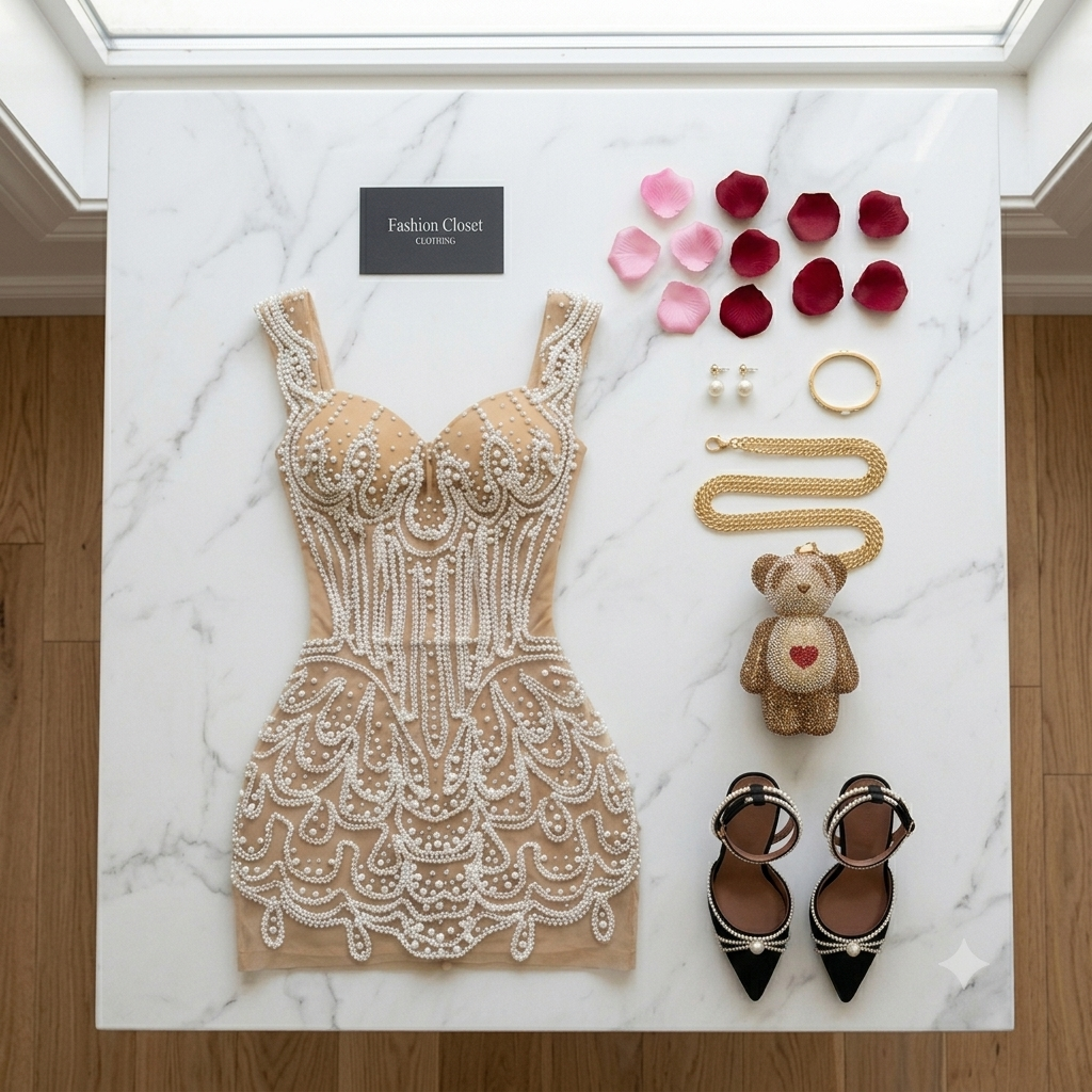 Champagne Mami Beaded Dress